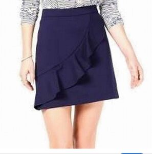 Maison Jules Ruffled Asymmetric Navy Mini Skirt